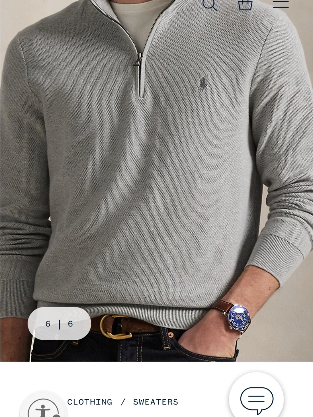 Polo by Ralph Lauren Light Gray Quarter-Zip Sweater